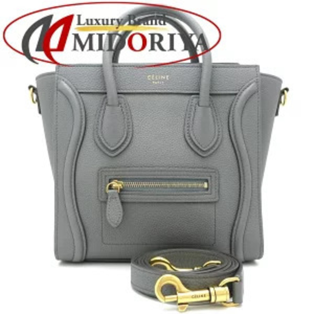 Celine Luggage Baby Drummed Calfskin Coal Gray Bag